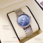Perfect Replica Piaget Blue Dial Stainless Steel Diamond Bezel 36mm Women Watch